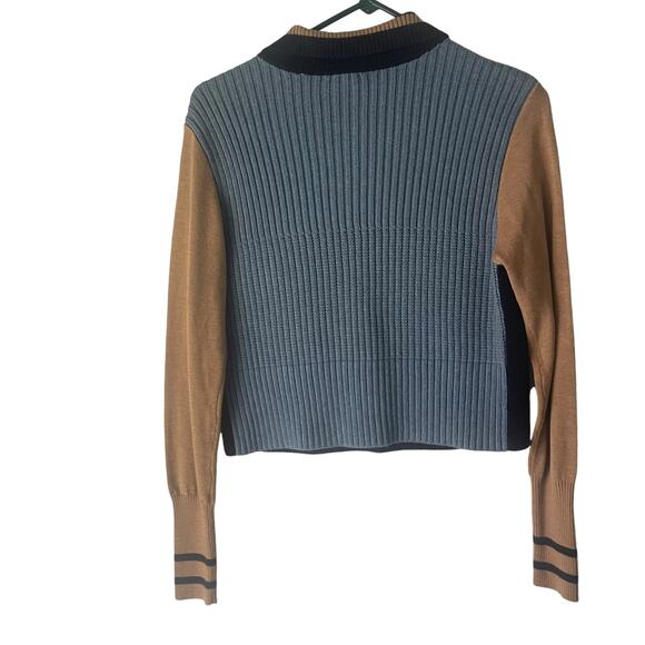 Cabi Women's Size Small Colorblock Preppy Blue Tan Cardigan Sweater - Picture 6 of 8